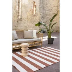Buiten Vloerkleden|Buiten Vloerkleden-Eva Interior Interieur05 Buitenkleed Stripes roest/wit dubbelzijdig - 290 x 200 cm