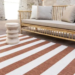Buiten Vloerkleden|Buiten Vloerkleden-Eva Interior Interieur05 Buitenkleed Stripes roest/wit dubbelzijdig - 290 x 200 cm