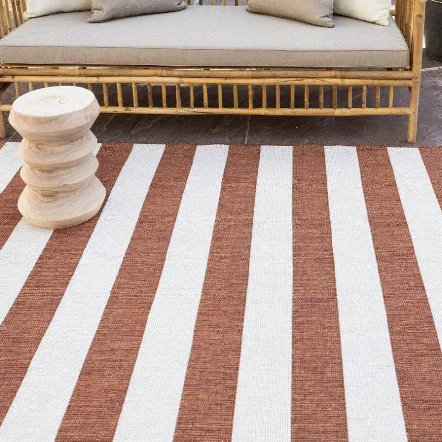 Buiten Vloerkleden|Buiten Vloerkleden-Eva Interior Interieur05 Buitenkleed Stripes roest/wit dubbelzijdig - 290 x 200 cm
