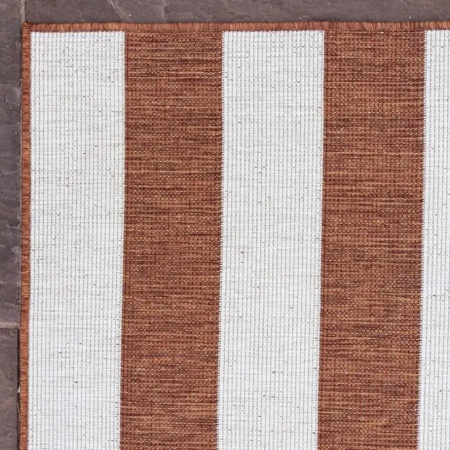 Buiten Vloerkleden|Buiten Vloerkleden-Eva Interior Interieur05 Buitenkleed Stripes roest/wit dubbelzijdig - 290 x 200 cm