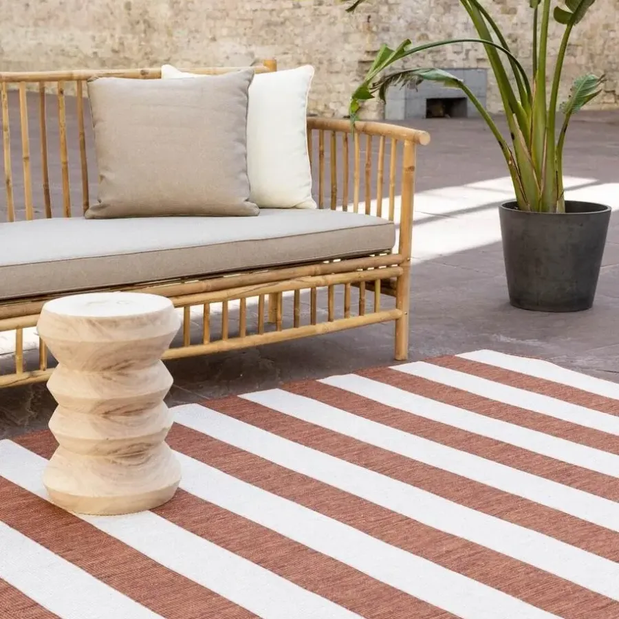 Buiten Vloerkleden|Buiten Vloerkleden-Eva Interior Interieur05 Buitenkleed Stripes roest/wit dubbelzijdig - 290 x 200 cm