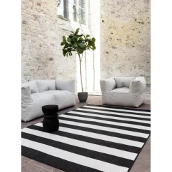 Eva Interior Interieur05 Buitenkleed Stripes zwart/wit dubbelzijdig - 230 x 160 cm