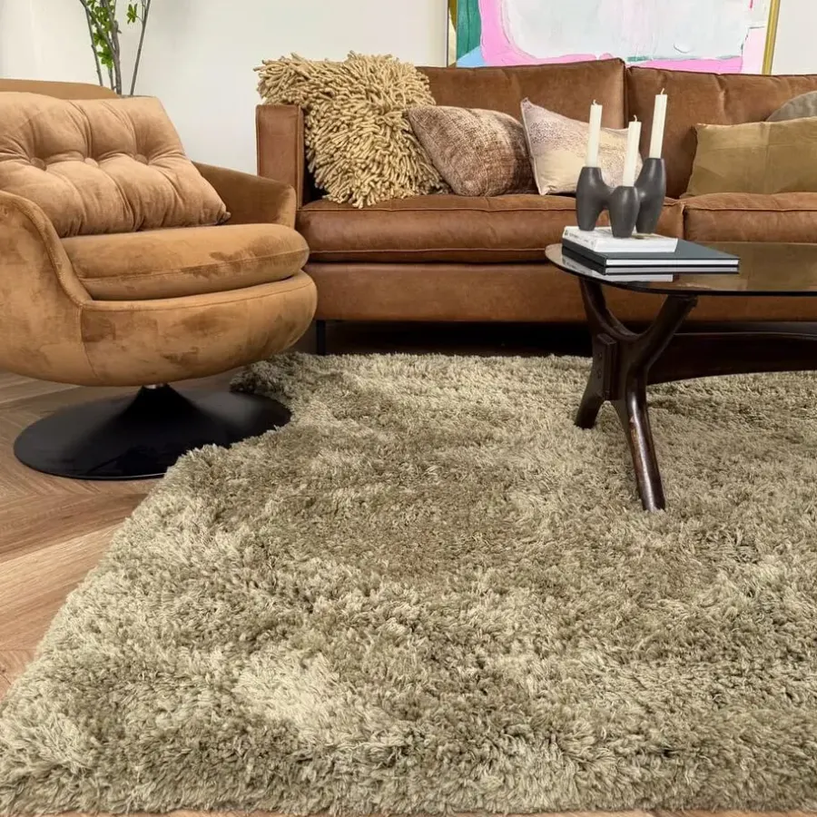 Interieur05 hoogpolig vloerkleed polyester Pilo groen - 340 x 240 cm