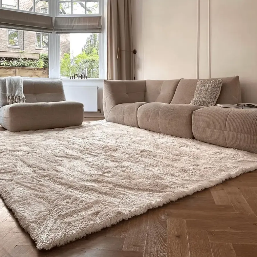 Interieur05 Hoogpolig vloerkleed Odelia beige/wit - 80 x 150 cm