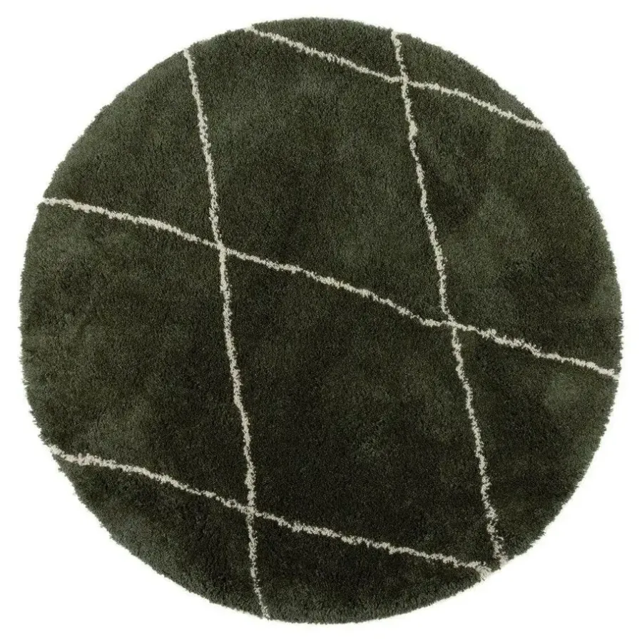 Interieur05 rond berber vloerkleed Nea groen/cream - 160 x 160 cm
