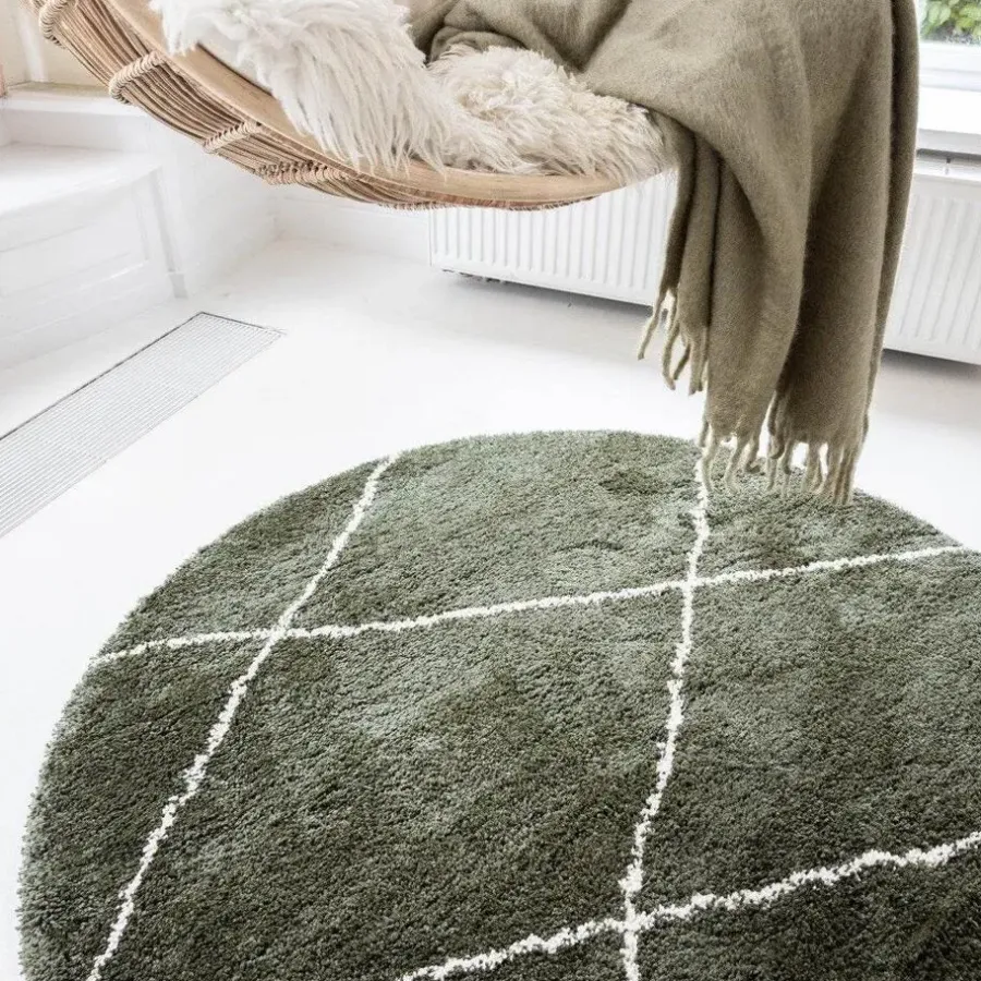 Interieur05 rond berber vloerkleed Nea groen/cream - 160 x 160 cm