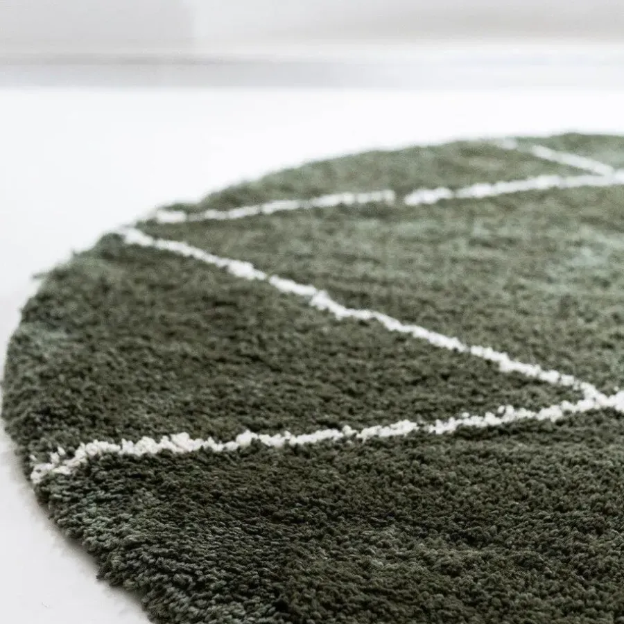 Interieur05 rond berber vloerkleed Nea groen/cream - 160 x 160 cm