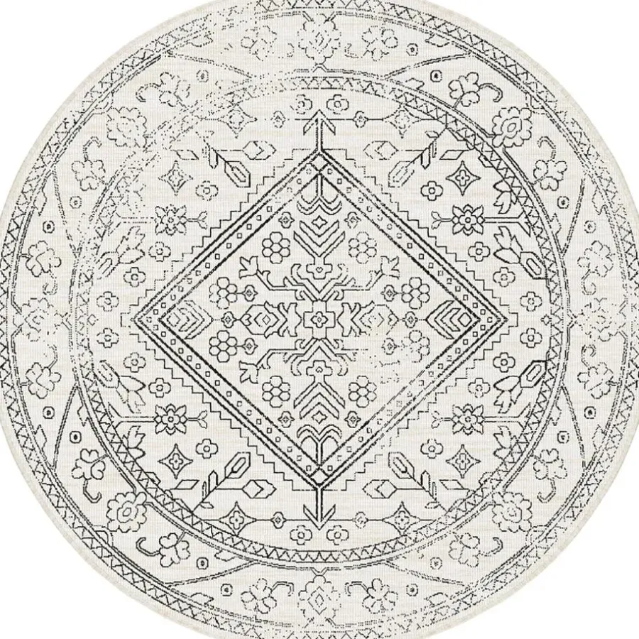 Buiten Vloerkleden|Buiten Vloerkleden-Interieur05 rond buitenkleed zwart/wit Nova - 240 x 240 cm