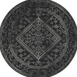 Buiten Vloerkleden|Buiten Vloerkleden-Interieur05 rond buitenkleed zwart/wit Nova - 240 x 240 cm