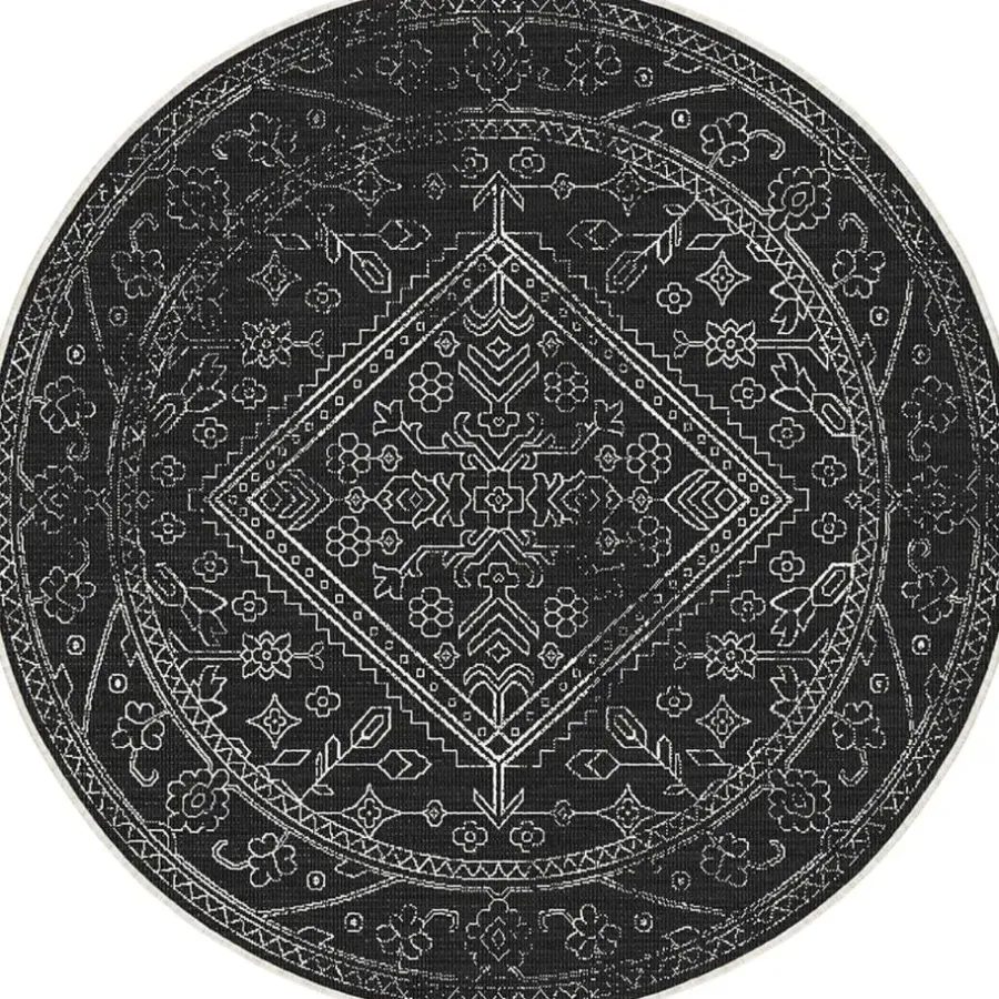 Buiten Vloerkleden|Buiten Vloerkleden-Interieur05 rond buitenkleed zwart/wit Nova - 240 x 240 cm