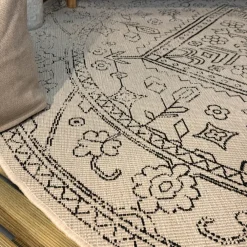 Buiten Vloerkleden|Buiten Vloerkleden-Interieur05 rond buitenkleed zwart/wit Nova - 240 x 240 cm