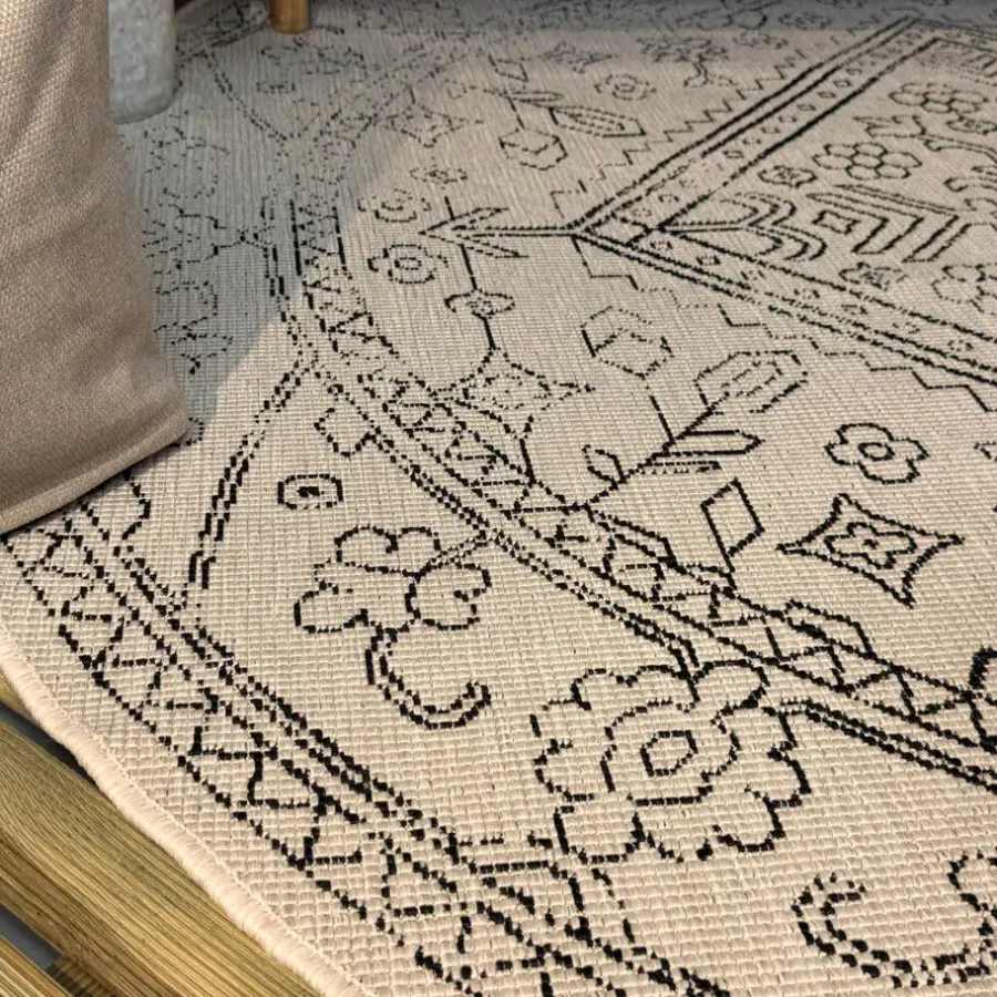 Buiten Vloerkleden|Buiten Vloerkleden-Interieur05 rond buitenkleed zwart/wit Nova - 240 x 240 cm
