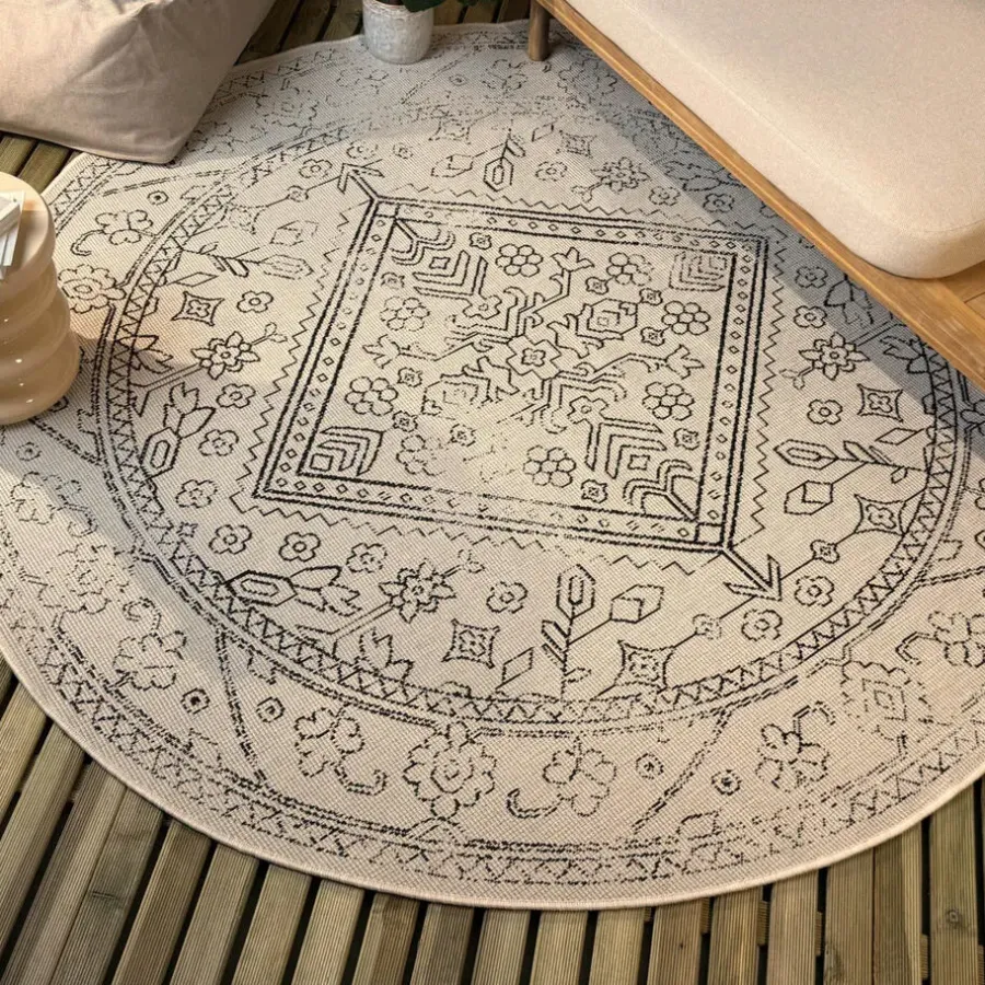 Buiten Vloerkleden|Buiten Vloerkleden-Interieur05 rond buitenkleed zwart/wit Nova - 240 x 240 cm