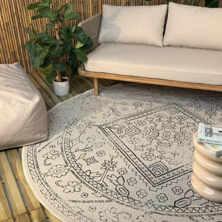 Buiten Vloerkleden|Buiten Vloerkleden-Interieur05 rond buitenkleed zwart/wit Nova - 240 x 240 cm
