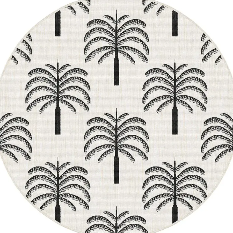 Buiten Vloerkleden|Buiten Vloerkleden-Interieur05 rond buitenkleed zwart/wit Oase - 240 x 240 cm