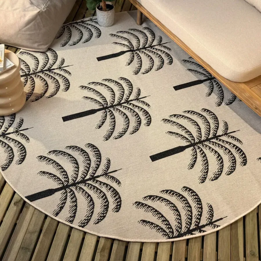 Buiten Vloerkleden|Buiten Vloerkleden-Interieur05 rond buitenkleed zwart/wit Oase - 240 x 240 cm