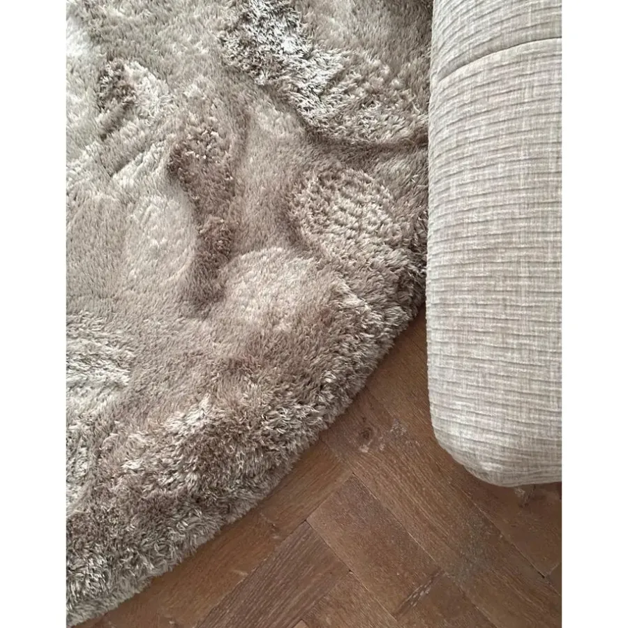 Ronde Vloerkleden-Interieur05 Rond Hoogpolig vloerkleed Odelia beige/wit - 200 x 200 cm