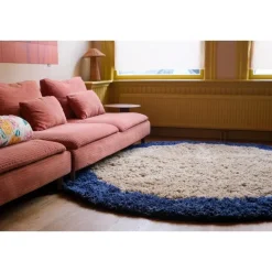 Ronde Vloerkleden-Interieur05 rond hoogpolig vloerkleed polyester Pilo beige/blauw - 240 x 240 cm