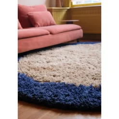 Ronde Vloerkleden-Interieur05 rond hoogpolig vloerkleed polyester Pilo beige/blauw - 240 x 240 cm