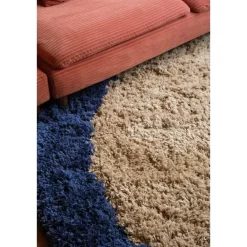 Ronde Vloerkleden-Interieur05 rond hoogpolig vloerkleed polyester Pilo beige/blauw - 240 x 240 cm