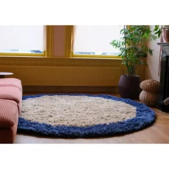 Ronde Vloerkleden-Interieur05 rond hoogpolig vloerkleed polyester Pilo beige/blauw - 240 x 240 cm