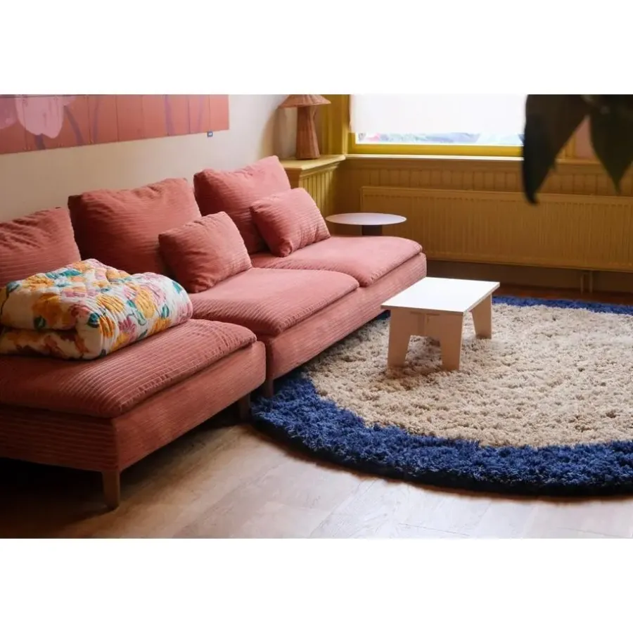Ronde Vloerkleden-Interieur05 rond hoogpolig vloerkleed polyester Pilo beige/blauw - 240 x 240 cm