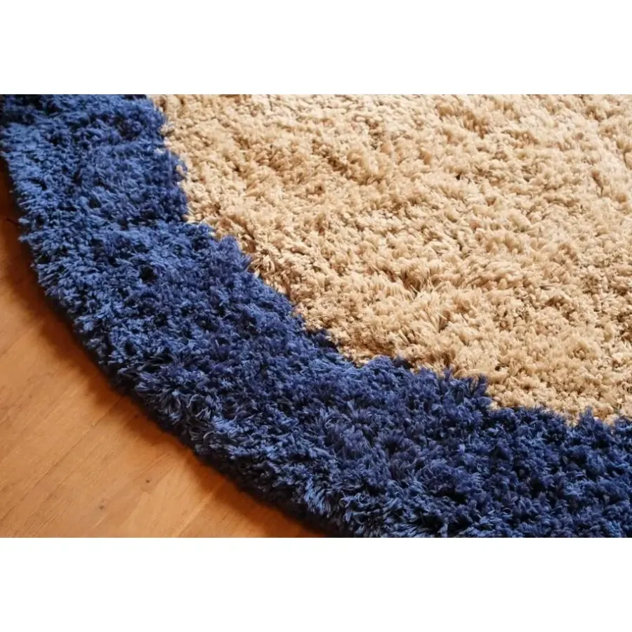 Ronde Vloerkleden-Interieur05 rond hoogpolig vloerkleed polyester Pilo beige/blauw - 240 x 240 cm