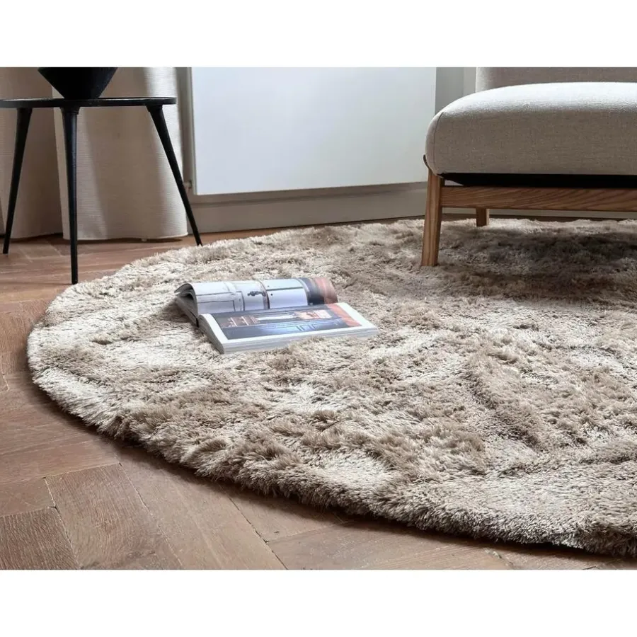 Vloerkleden|Hoogpolige Vloerkleden-Interieur05 Rond Hoogpolig vloerkleed Odelia Bruin/taupe - 160 x 160 cm