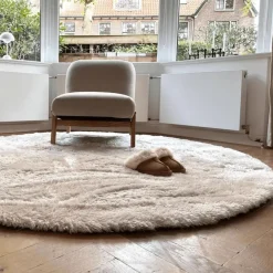 Hoogpolige Vloerkleden|Ronde Vloerkleden-Interieur05 Rond Hoogpolig vloerkleed Odelia beige/wit - 240 x 240 cm