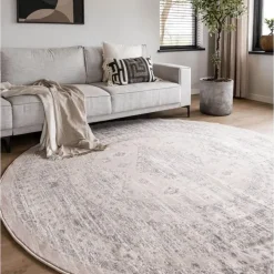 Laagpolige Vloerkleden|Ronde Vloerkleden-Interieur05 rond vintage Aila vloerkleed zand/beige - 190 x 190 cm