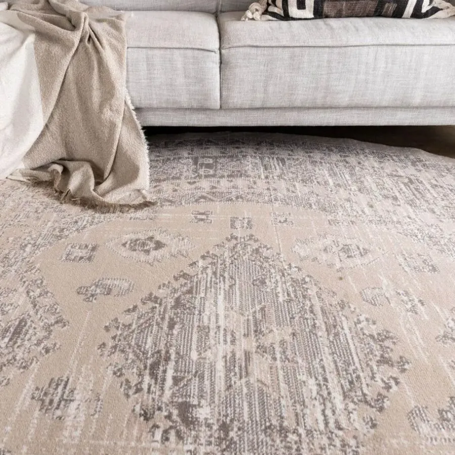 Ronde Vloerkleden-Interieur05 rond vintage Aila vloerkleed zand/beige - 120 x 120 cm
