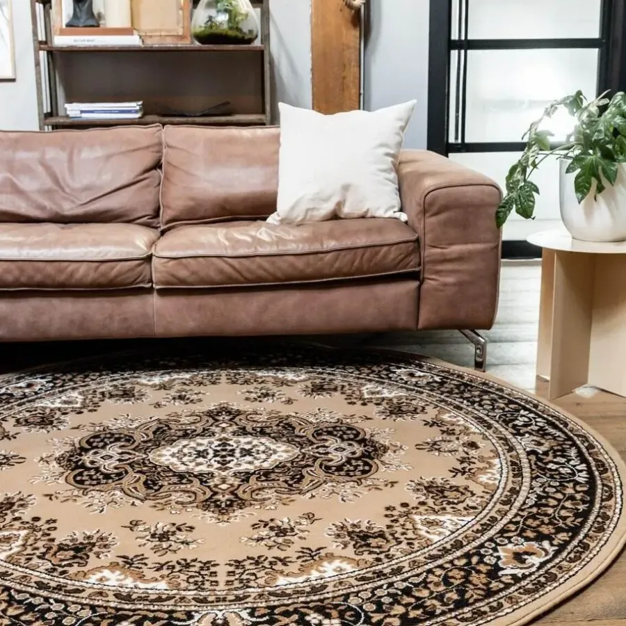 Vloerkleden|Laagpolige Vloerkleden-Interieur05 rond vintage Vloerkleed Nain Perzisch bruin - 100 x 100 cm