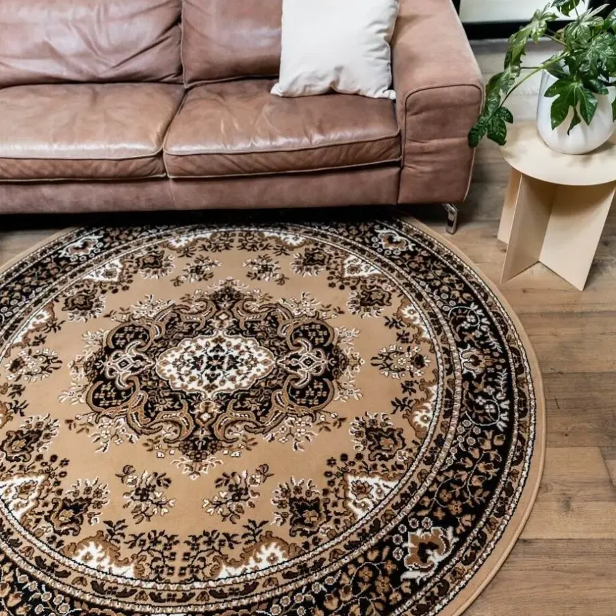 Vloerkleden|Laagpolige Vloerkleden-Interieur05 rond vintage Vloerkleed Nain Perzisch bruin - 100 x 100 cm