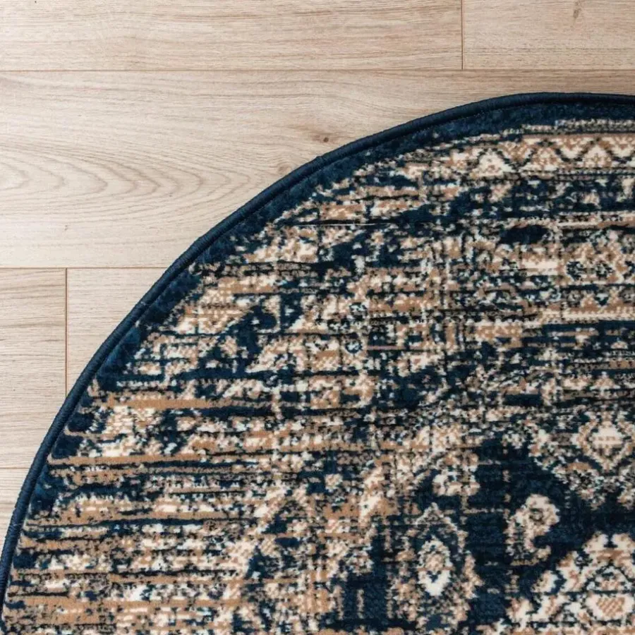 Vloerkleden|Laagpolige Vloerkleden-Interieur05 rond vintage vloerkleed Aila blauw - 120 x 120 cm