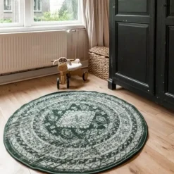 Vloerkleden|Laagpolige Vloerkleden-Interieur05 rond vintage vloerkleed Aila groen - 240 x 240 cm