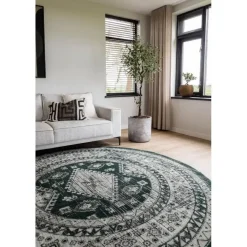 Vloerkleden|Laagpolige Vloerkleden-Interieur05 rond vintage vloerkleed Aila groen - 240 x 240 cm