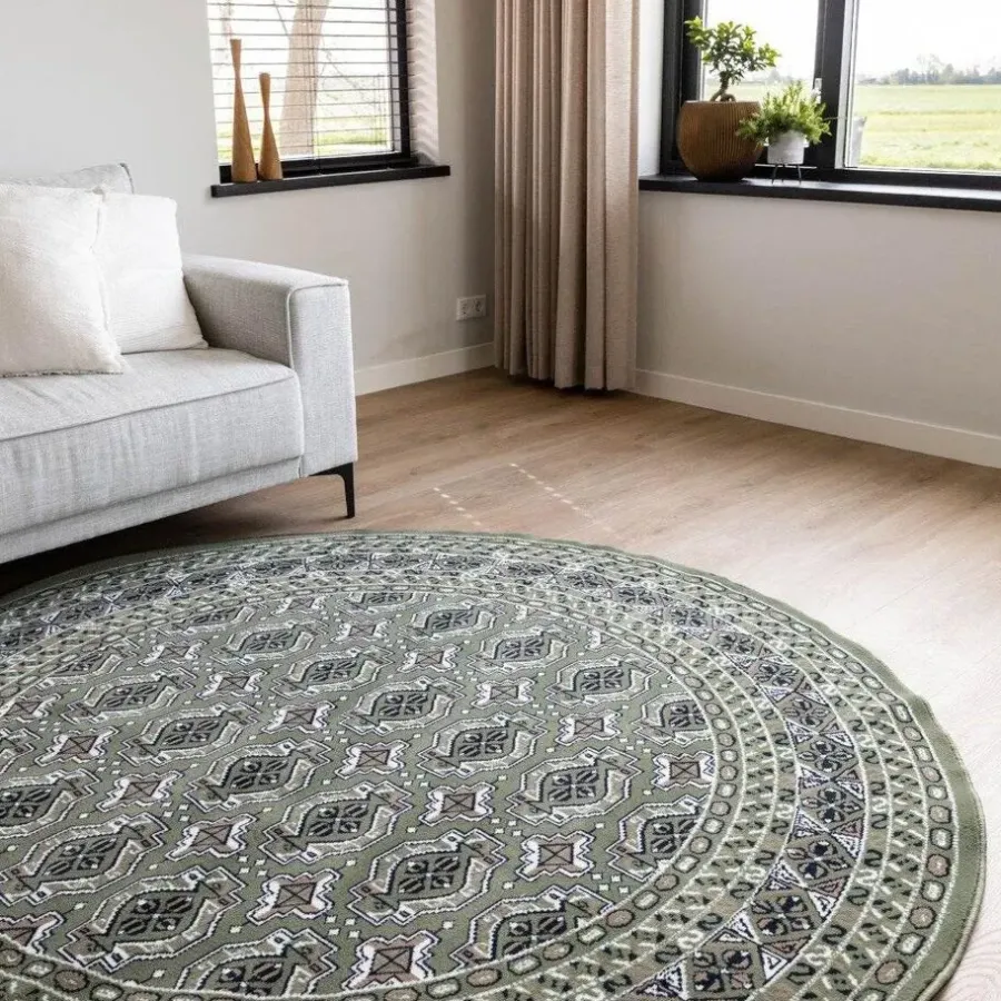 Ronde Vloerkleden-Interieur05 rond vintage vloerkleed Marad groen - 160 x 160 cm