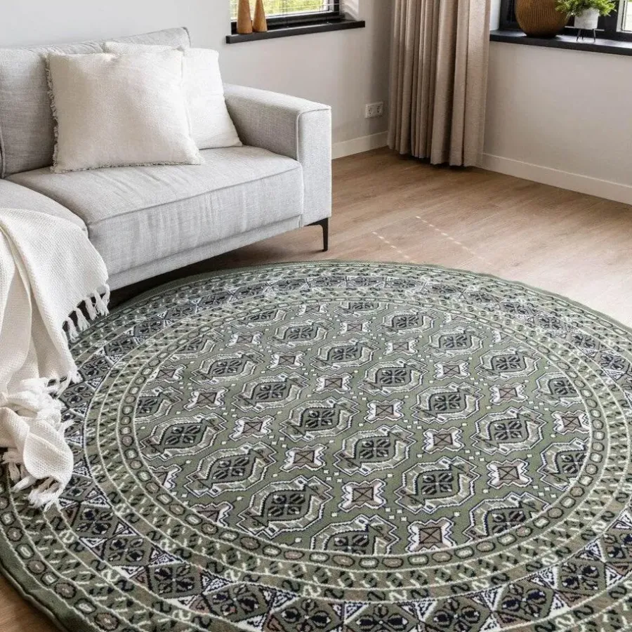 Ronde Vloerkleden-Interieur05 rond vintage vloerkleed Marad groen - 160 x 160 cm