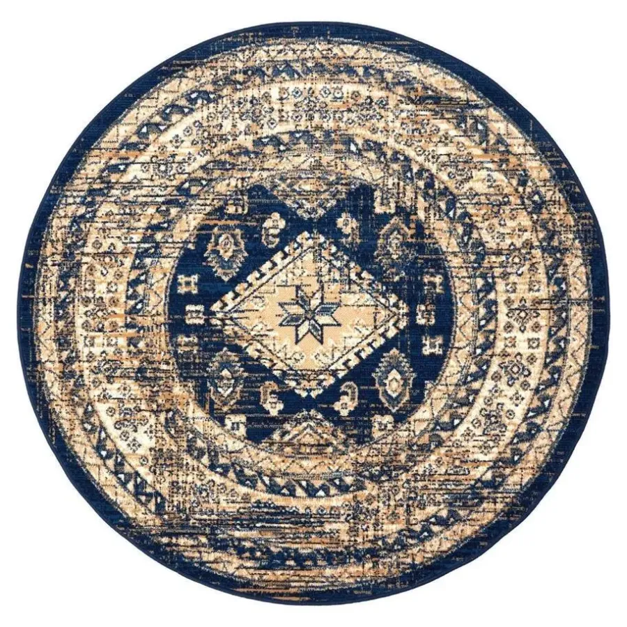 Interieur05 rond vintage vloerkleed Aila blauw - 190 x 190 cm