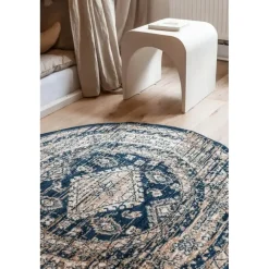 Interieur05 rond vintage vloerkleed Aila blauw - 190 x 190 cm