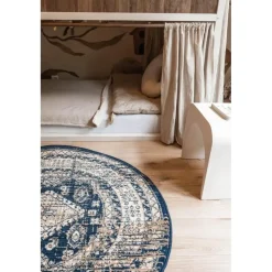 Interieur05 rond vintage vloerkleed Aila blauw - 190 x 190 cm