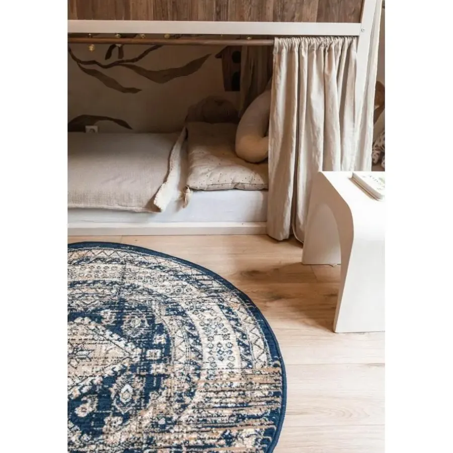Interieur05 rond vintage vloerkleed Aila blauw - 190 x 190 cm