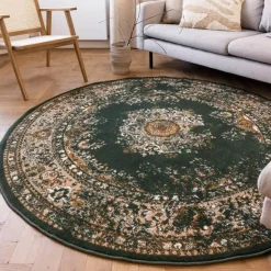 Vloerkleden|Laagpolige Vloerkleden-Interieur05 rond vloerkleed Keshan groen - 160 x 160 cm