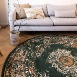 Vloerkleden|Laagpolige Vloerkleden-Interieur05 rond vloerkleed Keshan groen - 160 x 160 cm