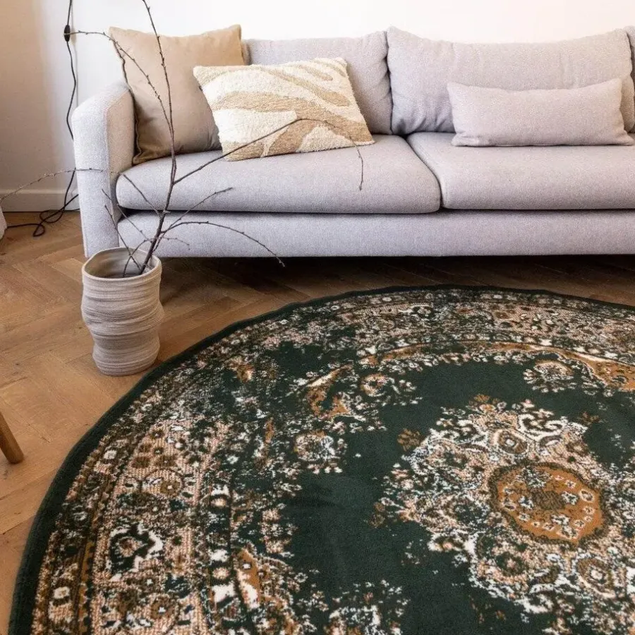 Vloerkleden|Laagpolige Vloerkleden-Interieur05 rond vloerkleed Keshan groen - 160 x 160 cm