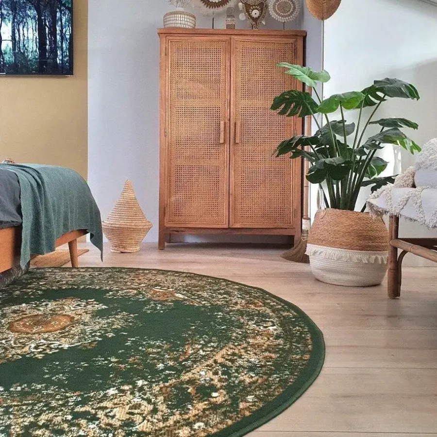 Vloerkleden|Laagpolige Vloerkleden-Interieur05 rond vloerkleed Keshan groen - 160 x 160 cm