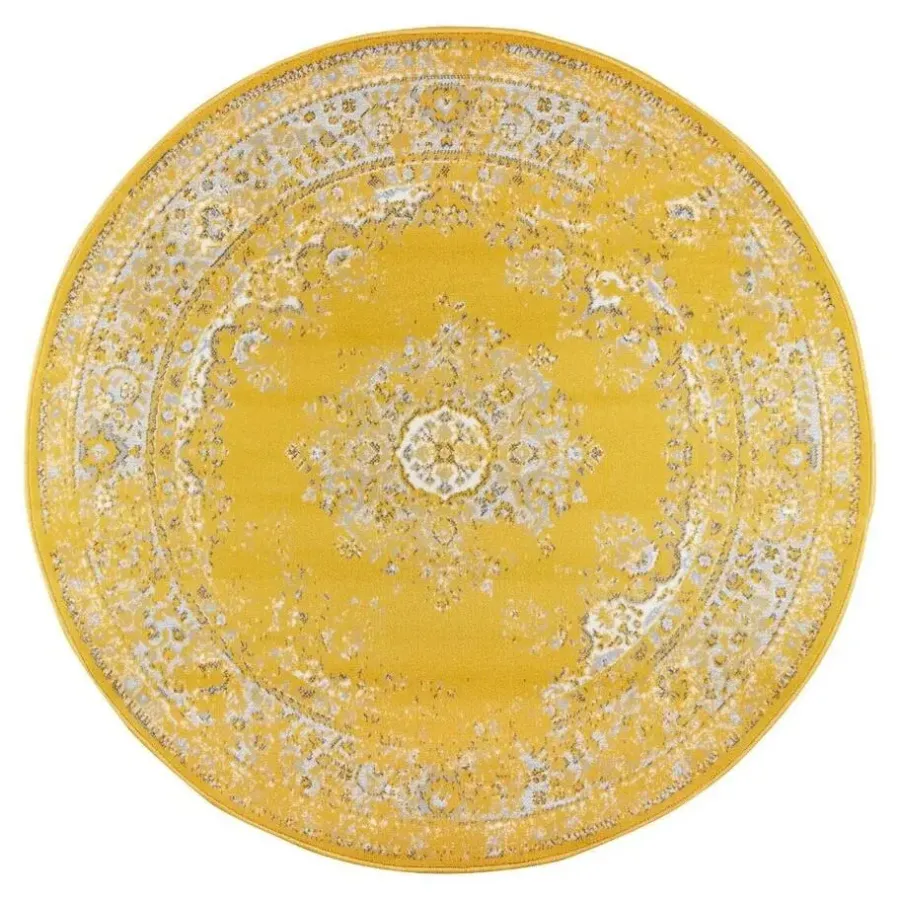 Ronde Vloerkleden-Interieur05 rond vloerkleed Keshan geel - 190 x 190 cm