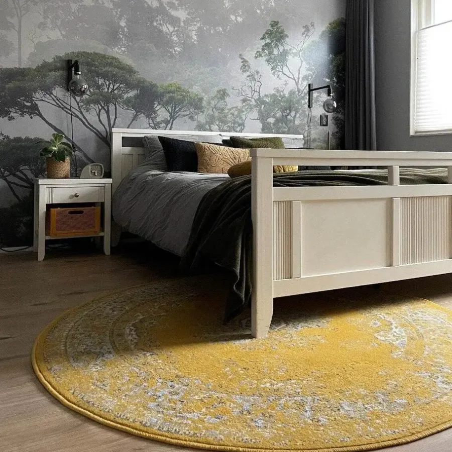 Ronde Vloerkleden-Interieur05 rond vloerkleed Keshan geel - 190 x 190 cm