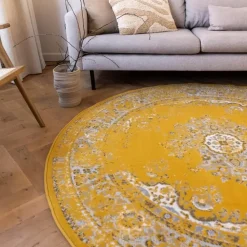Ronde Vloerkleden-Interieur05 rond vloerkleed Keshan geel - 190 x 190 cm