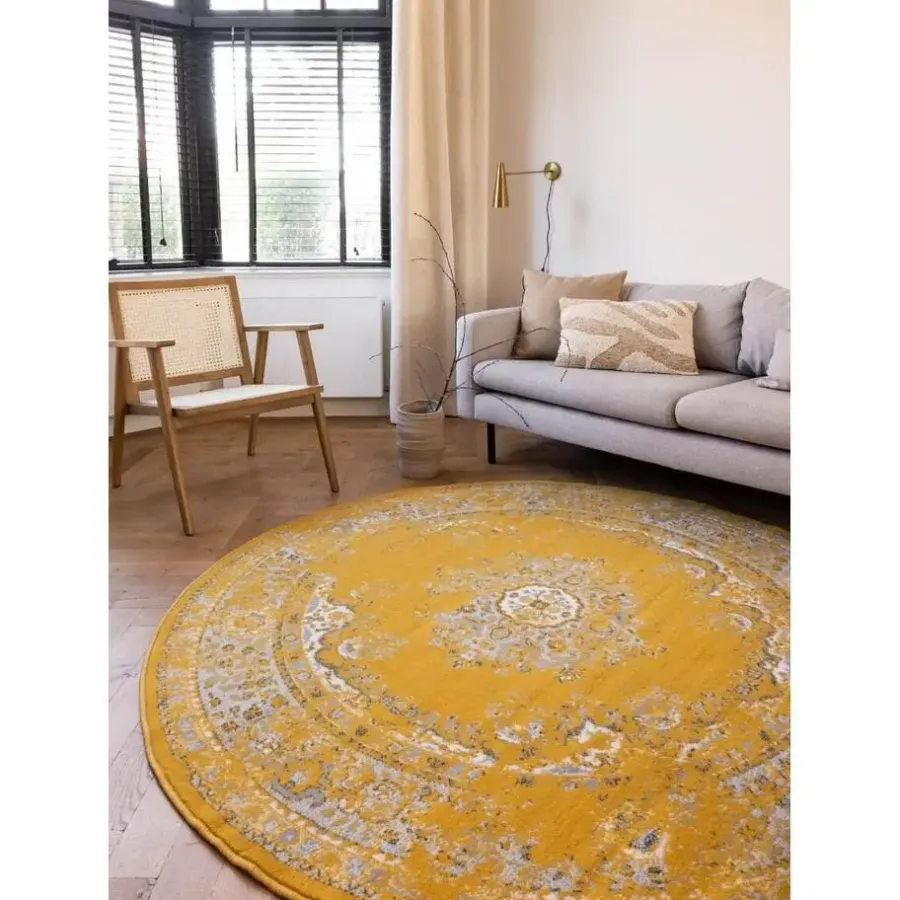 Ronde Vloerkleden-Interieur05 rond vloerkleed Keshan geel - 190 x 190 cm